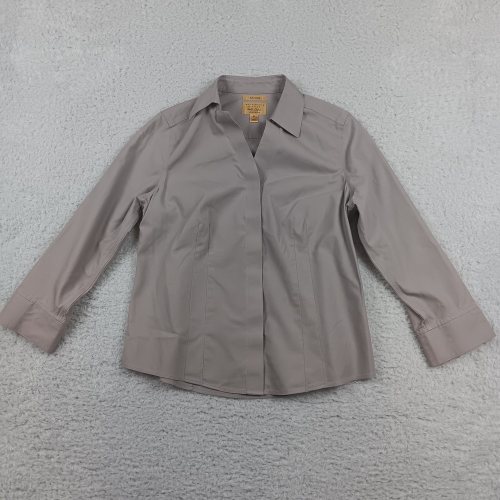 Investments Shirt Gold Label Taylor Petites 8P Taupe Non-Iron Hidden